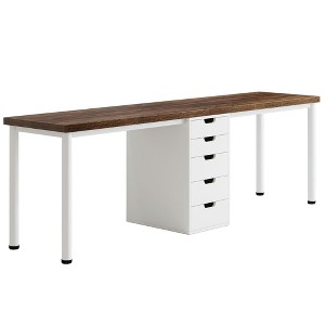 Resenkos Computer Desk, Office Desk, Study Desk,78.7" Two Person Desk, Long Computer Desk with 5 Drawers,Rustic Brown & White - 1 of 4