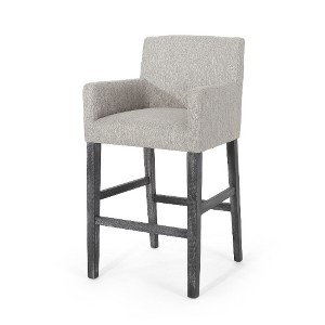 Lyngins Contemporary 26" H Counter Height Bar Stool with Rounded Armrests, Upholstered Counter Stools with Solid Rubberwood H-Frame Base - 1 of 4