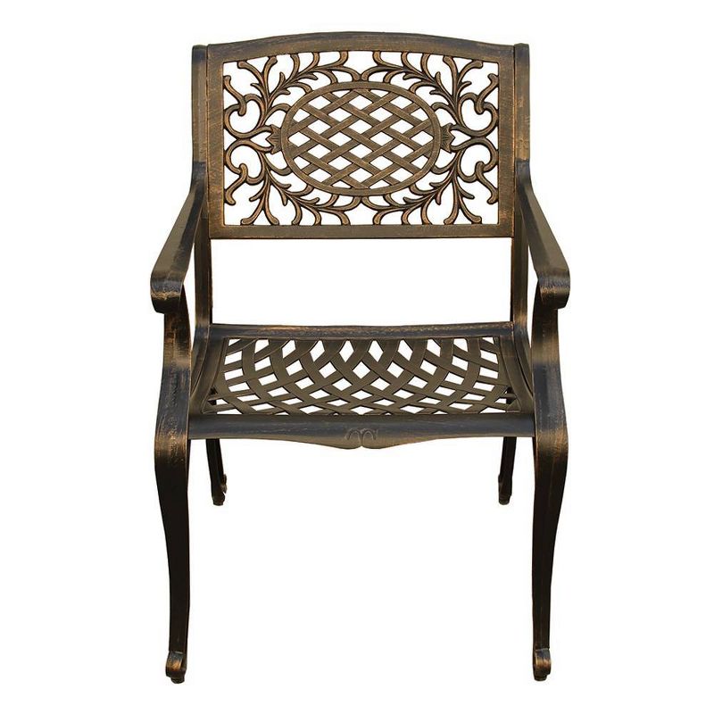 Ornate Traditional Mesh Lattice Aluminum Outdoor Dining Chair - Bronze - Oakland Living, 3 of 4