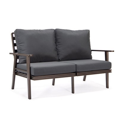 Leisuremod Walbrooke Modern Loveseat with Brown Aluminum Frame and Removable Cushions