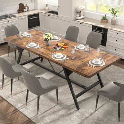 Aheaplus Farmhouse Dining Table for 8 People, 70.8-Inch Rectangular Wood Kitchen Table