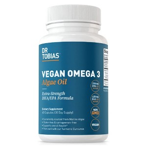 Dr. Tobias Vegan Omega 3 Supplement, 1400mg Algae Oil, 420mg DHA, and 210mg EPA per Serving, Non-GMO, Gluten-Free, Carrageenan-Free - 1 of 4