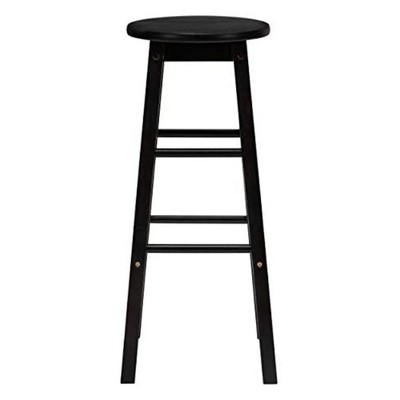 Classic Black Solid Wood 24" Round-Seat Kitchen Counter Stools, Set of 2