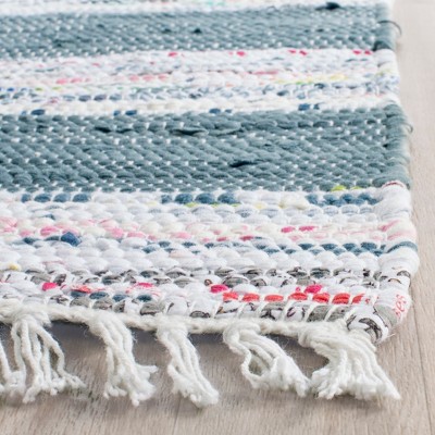 Ivory and Grey Cotton Stripe Handwoven Runner Rug - 2'3" X 7'