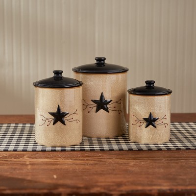 Vintage Beige and Black Ceramic Canister Set with Star Design