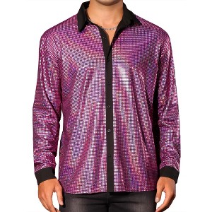 Lars Amadeus Men's Long Sleeves Glitter Party Disco Shiny Metallic Shirts - 1 of 4