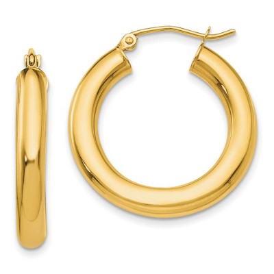Black Bow Jewelry 4mm x 25mm 14k Yellow Gold Classic Round Hoop Earrings
