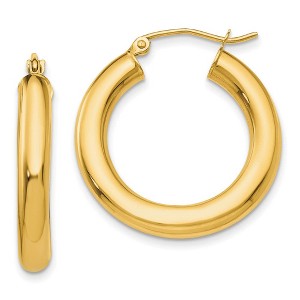 Black Bow Jewelry 4mm x 25mm 14k Yellow Gold Classic Round Hoop Earrings - 1 of 4