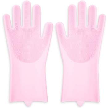 Okuna Outpost Reusable Household Silicone Cleaning Dishwashing Sponge Scrubber Gloves, Rubber Dish Car Washing Brush Gloves, Pink 1 Pair, One Size