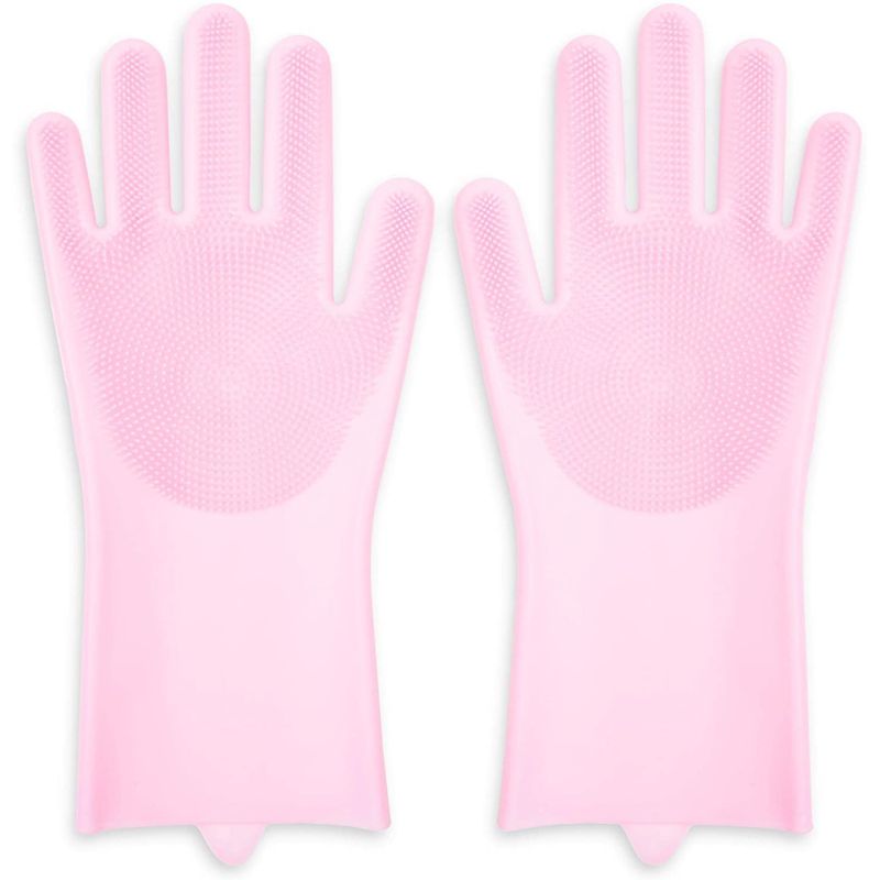 Okuna Outpost Reusable Household Silicone Cleaning Dishwashing Sponge Scrubber Gloves, Rubber Dish Car Washing Brush Gloves, Pink 1 Pair, One Size, 1 of 8