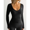 Women's Fashion Solid Color Long Sleeve V-Neck Pullover Top, Slim Fit Layering Tee for Casual & Daily Wear - 3 of 4