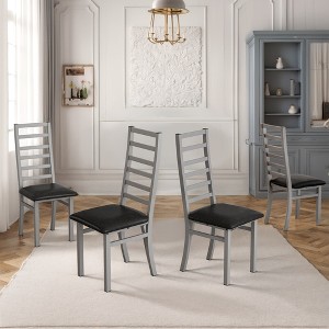 Racxily 4-Piece Metal Dining Chairs ¨C PU Leather Seats Steel Legs, High Back Armless Grey Chairs for Kitchen/Living Room - 1 of 4