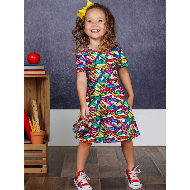 Girls Color Me Rainbow Crayon Print Dress - Mia Belle Girls, 4 of 7
