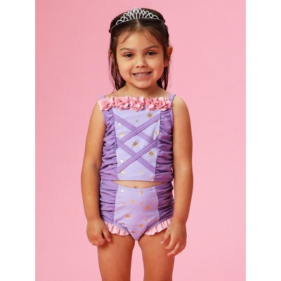 RuffleButts Girls UPF50+ Princess Dress-Up 2-Piece Swimsuit - Amethyst Princess, 6 — фото 2
