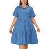 Agnes Orinda Women's Plus Size Chambray Babydoll Half Placket Elastic Back Button Shirt Dresses - 2 of 4