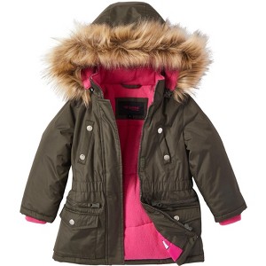 Sportoli Girls Fleece Lined Heavy Winter Anorak Jacket Coat Faux Fur Trim Zip-Off Hood - 1 of 4