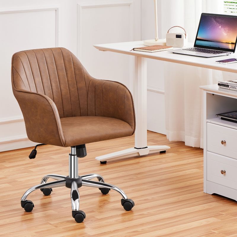 Yaheetech Modern Velvet Desk Chair Soft Height-Adjustable 360°Swivel Computer Chair, 3 of 16