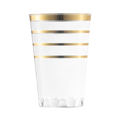 Smarty Had A Party 12 oz. Clear w/ Gold Stripes Round Plastic Tumblers - 240 pcs