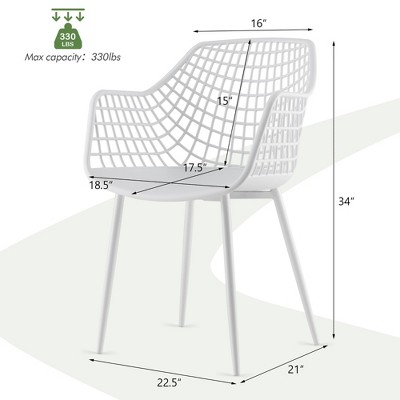 Set of 4 White Metal Mesh Arm Chairs
