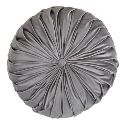 Gray Round Velvet Pintucked Throw Pillow