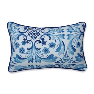 Fresco Delft Lumbar Throw Pillow Blue - Pillow Perfect, White Blue