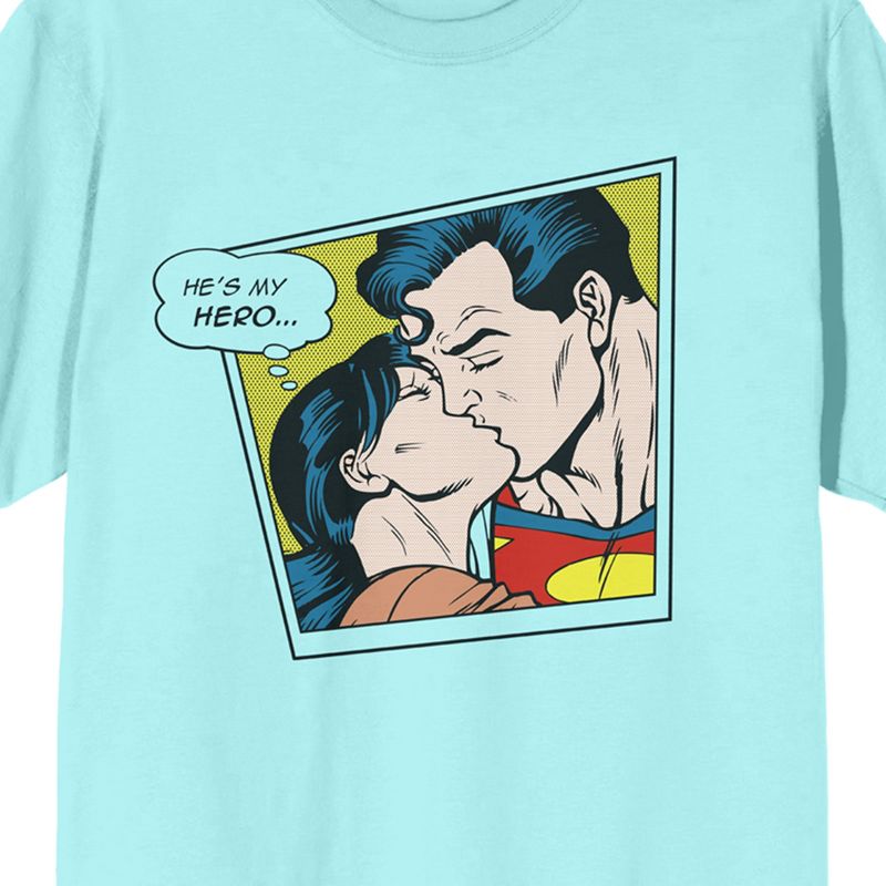 Superman He's My Hero Comic Panel Crew Neck Short Sleeve Celadon Women's T-shirt, 2 of 4