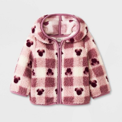 Image of Baby Girls' Disney Mickey Mouse & Friends Printed Zip-Up Sweatshirt - White/Purple 0-3M