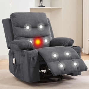 Oversized Recliner Chair, 360 Swivel Rocker Recliner, Manual Glider Chair with Cup Holder, Massage and Heat, Small Single Sofa Chairs - 1 of 4