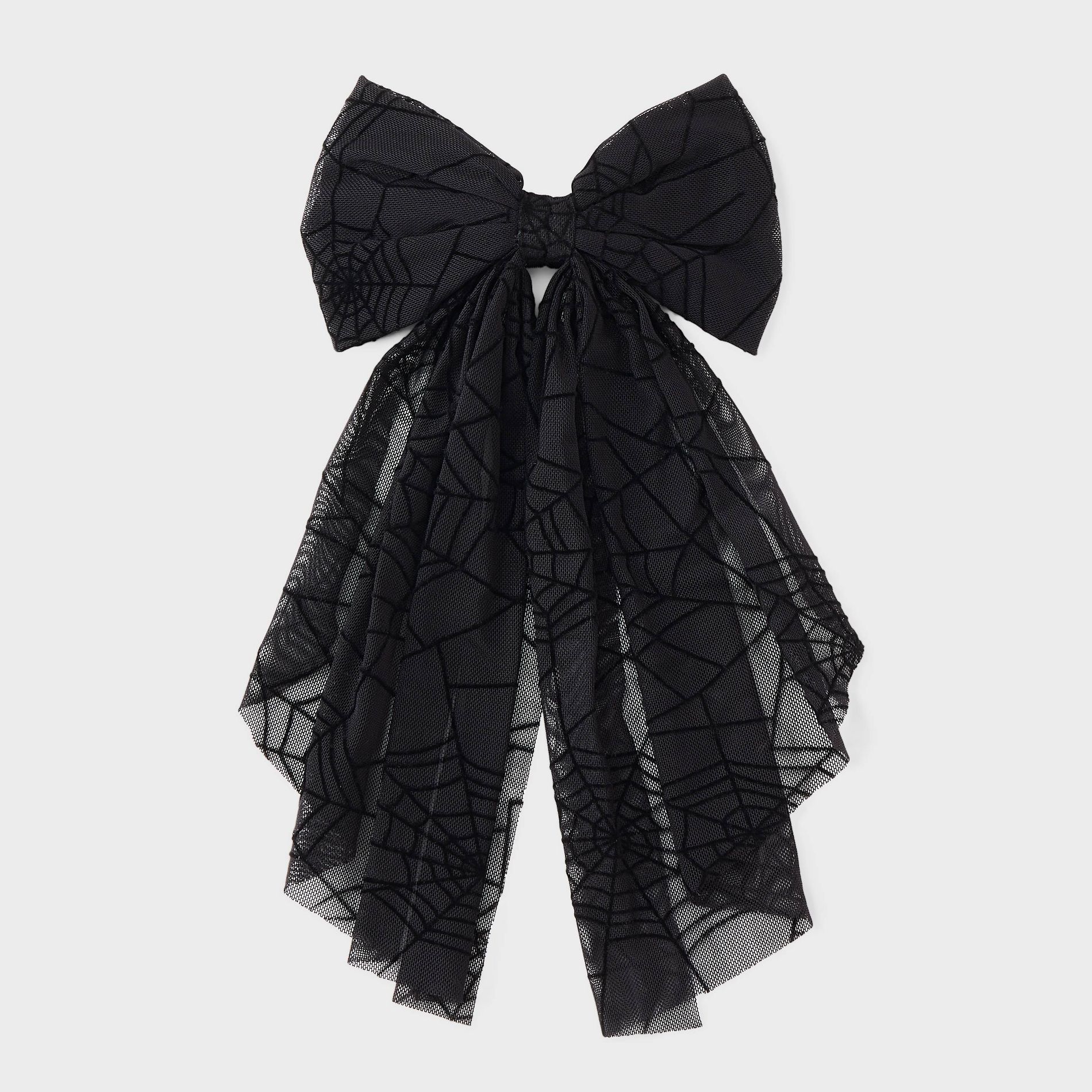 Halloween Flocked Spider Web Hair Bow Clip - Black