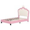 Upholstered Princess Bed with Crown Headboard, PU Leather Frame Bed for Kids Bedroom-Baofuwish - 3 of 4