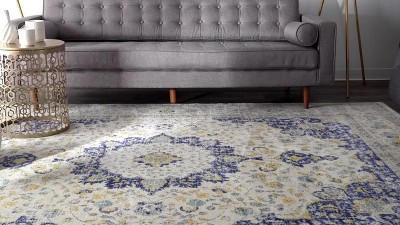 Gray and Beige Round Synthetic Persian Style Area Rug