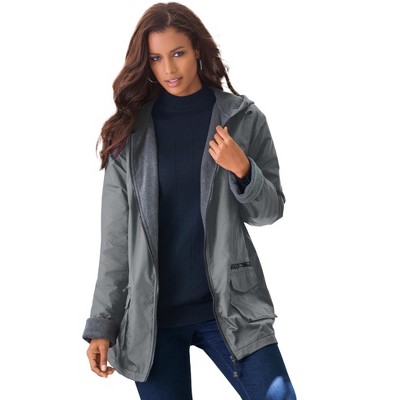 Roaman's Women's Plus Size Hooded Nylon Jacket With Fleece Lining