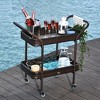 Vynxaria Bar Serving Carts, Light Brown Rattan 2-Tier Outdoor Cart with Wheels and Brakes - 2 of 4