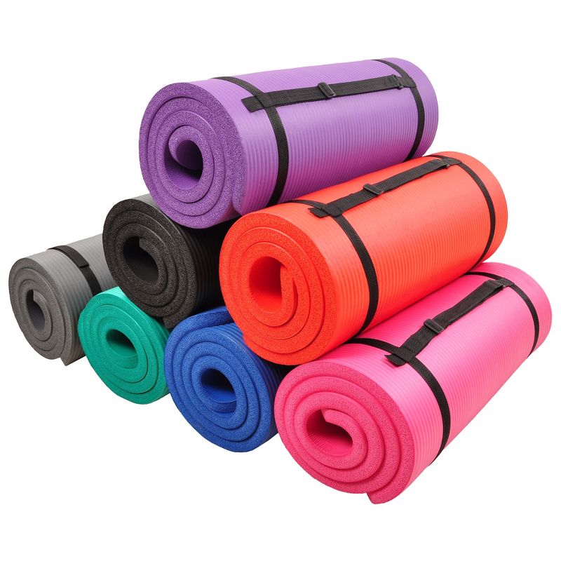 Signature Fitness 71 x 24 x 1-Inch Extra Thick High Density Foam Anti-Tear Non-Slip Exercise Fitness Yoga Mat with Carrying Strap, Red, 4 of 7