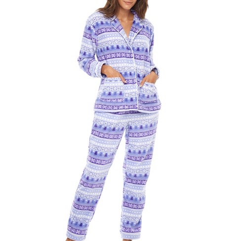 ADR Women's Plush Fleece Pajamas Set, Button Down Winter PJ Set Reindeer on  Purple Small