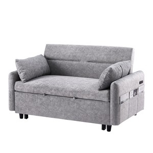 CLIHOME 55.1" Pull Out Sleeper Sofa Bed Loveseats Sofa Couch with Adjustable Backrest, Storage Pockets, 2 Soft Pillows - 1 of 4