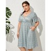 Coolmee Women's Plus Size Wrap V Neck Short Ruffle Sleeve A Line Midi Dress - 4 of 4