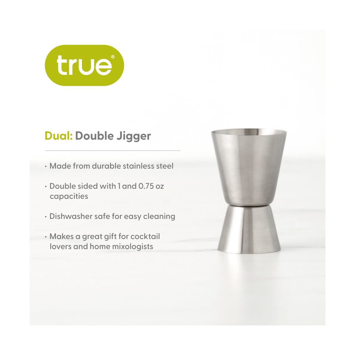 True Dual Double Jigger, Stainless Steel Cocktail Jigger, Margarita, Espresso Martini, Whiskey Sour, Wedding Gifts, Home Bar, 1 oz and 0.75 oz, Silver - thumbnail 2