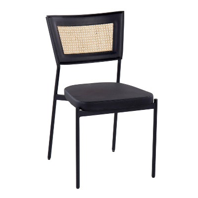Black Faux Leather and Rattan Side Chair Set with Metal Frame