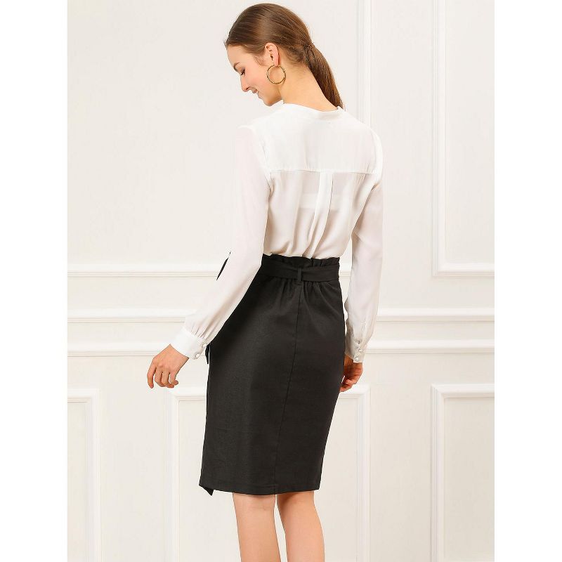 Allegra K Women's Vintage Button Decor Belted Split Front Knee Length Pencil Skirt, 6 of 7