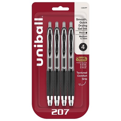 uni-ball 207 Signo RT Retractable Gel Pens Medium Point Black Ink 4 Pack (33960) 33960PP