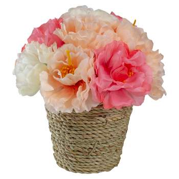 Northlight 6" Pink and White Hydrangea Springtime Artificial Flower Pot