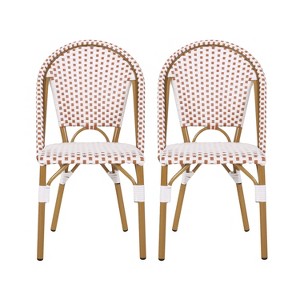 Cesicia Outdoor PE Ratten and Aluminum French Bistro Chairs, Set of 2, Rusted Red & White, Bamboo Print Finish - 1 of 4