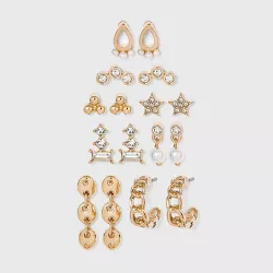 Multi Pearl and Cubic Zirconia Stud and Hoop Earring Set 8pc - A New Day™ Gold