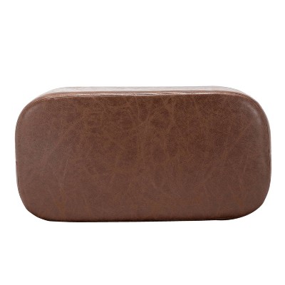 Distressed Brown Faux Leather Upholstered Bench with Black Metal Base