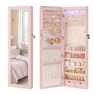 SONGMICS 6 LEDs Mirror Jewelry Cabinet, 47.2-Inch Tall Lockable