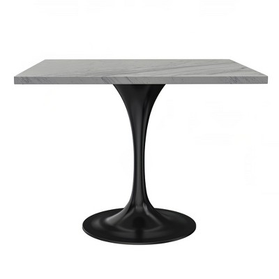 LeisureMod Verve 36" Square Dining Table - Modern Resin Top with Black Steel Pedestal Base Accent Table for Contemporary Dining and Kitchen Room