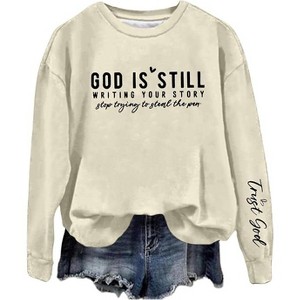 Women's Oversized God Is Still Writing Your Story Loose Sweatshirts Crewneck Winter Fall Long Sleeve Sweaters Fashion - 1 of 2