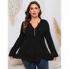 Womens Plus Size Tops Blouse Long Sleeve Henley V Neck Buttons Down Shirts Ruffle Pleated Tunic Top Flowy T Shirts - 4 of 4