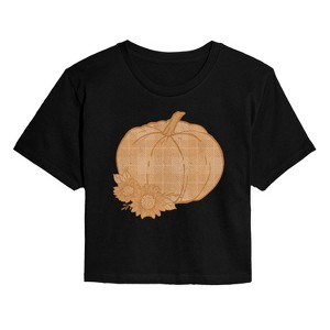 Women's - Instant Message - Muted Plaid Pumpkin Cropped Graphic T-Shirt - 1 of 4